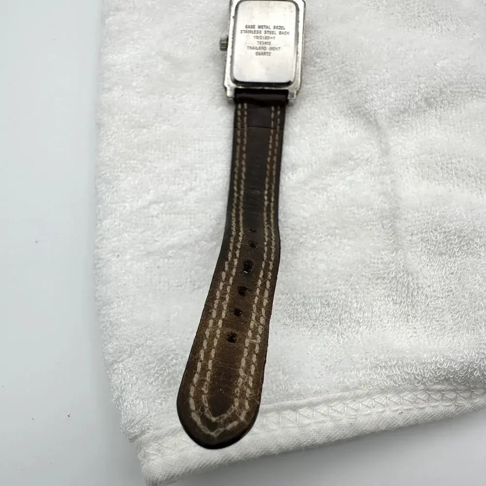Anne Klein II Rectangular Silver Dial Brown Leather Quartz Watch